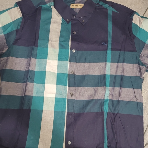 Burberry Blue and Green Casual Button Down Shirt